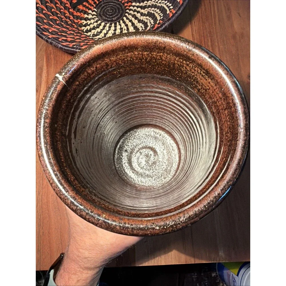David Fernandez Seagrove Stoneware Striped Art Pottery Vase Utensil Holder-READ